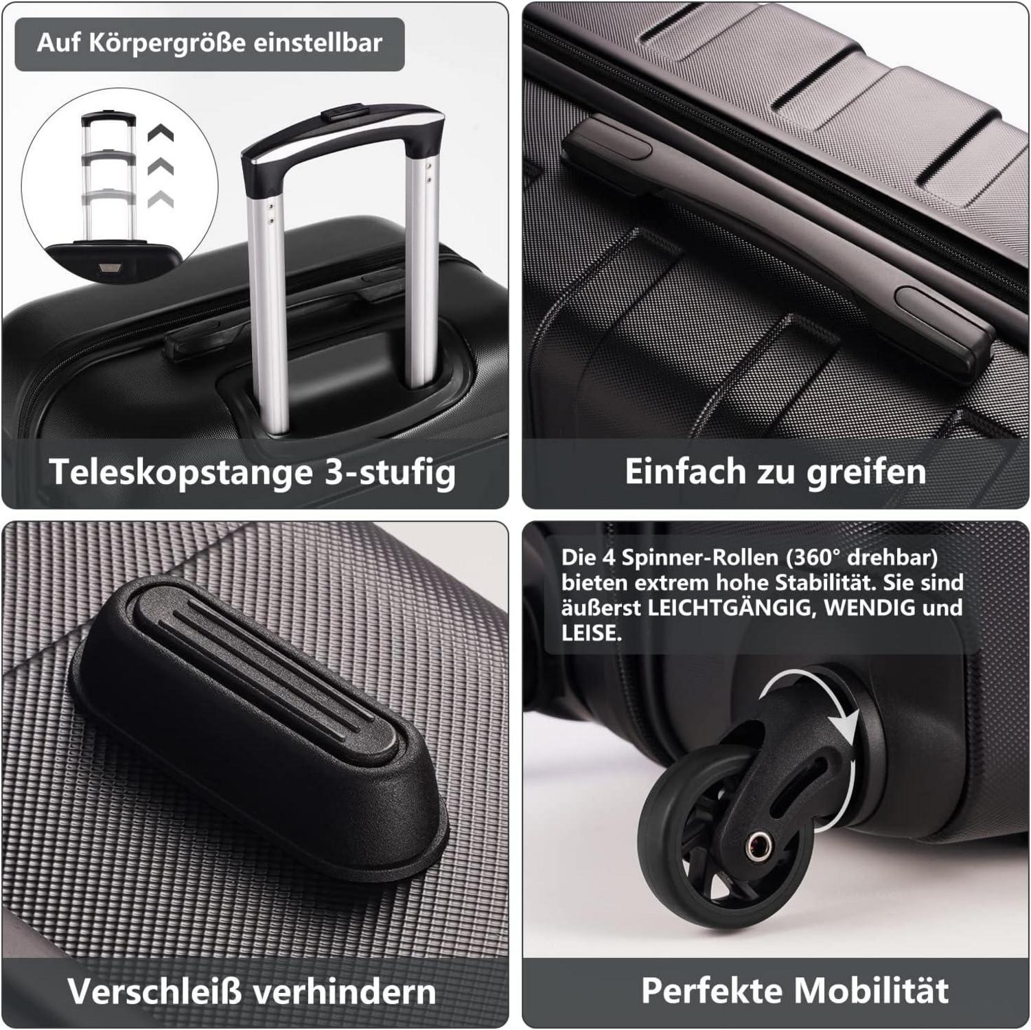 COOLIFE Hartschalenkoffer Kofferset Trolley Rollkoffer 4 Rollen TSA-Schloss