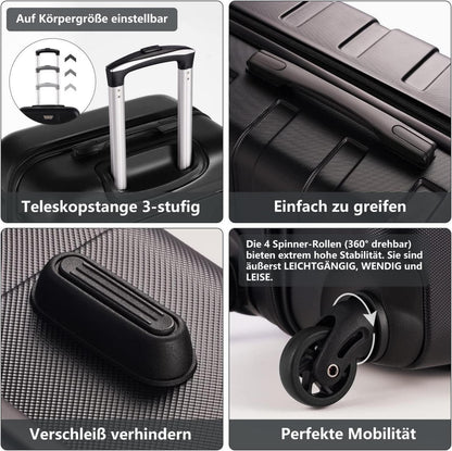 COOLIFE Hartschalenkoffer Kofferset Trolley Rollkoffer 4 Rollen TSA-Schloss