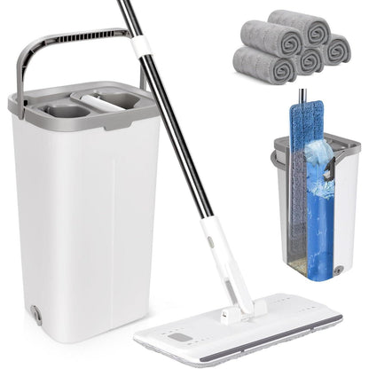 Wischmopp Set mit Eimer und 10 Mikrofaser Wischpads