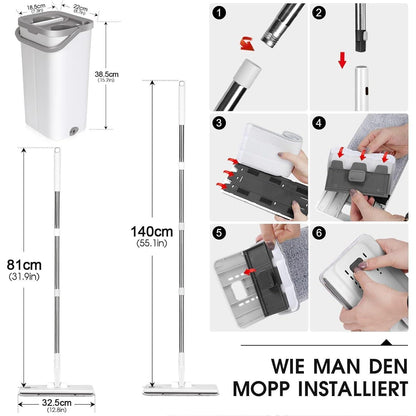 Wischmopp Set mit Eimer und 10 Mikrofaser Wischpads