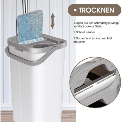 Wischmopp Set mit Eimer und 10 Mikrofaser Wischpads