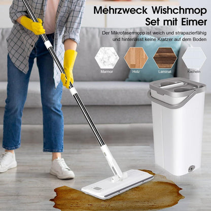 Wischmopp Set mit Eimer und 10 Mikrofaser Wischpads