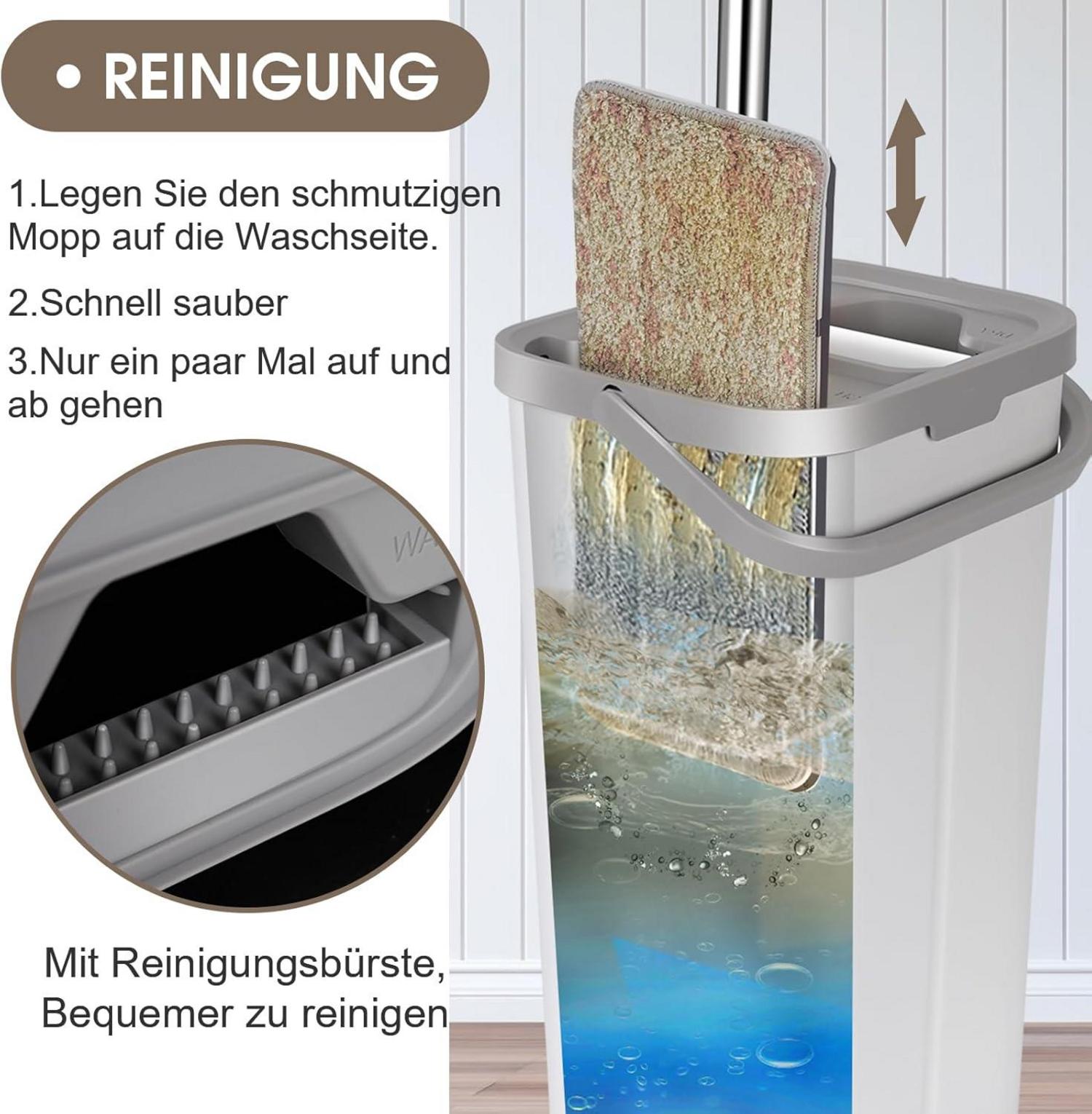 Wischmopp Set mit Eimer und 10 Mikrofaser Wischpads
