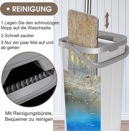 Wischmopp Set mit Eimer und 10 Mikrofaser Wischpads