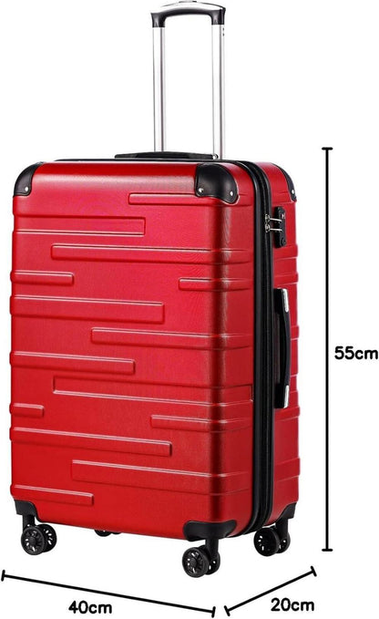 COOLIFE Hartschalen-Koffer Rollkoffer Reisekoffer 4 Rollen Spinell Rot ABS TSA-Schloss