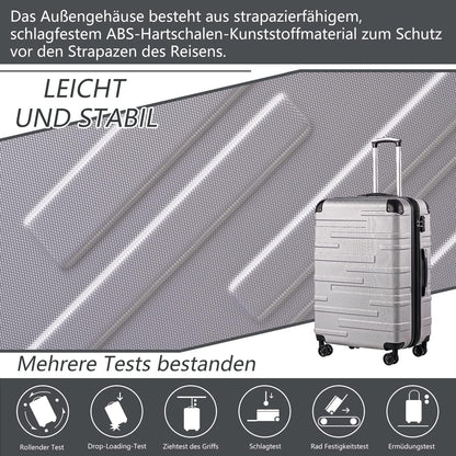 Hartschalen-Koffer Set ABS Rollkoffer 4 Rollen TSA-Schloss Graulila