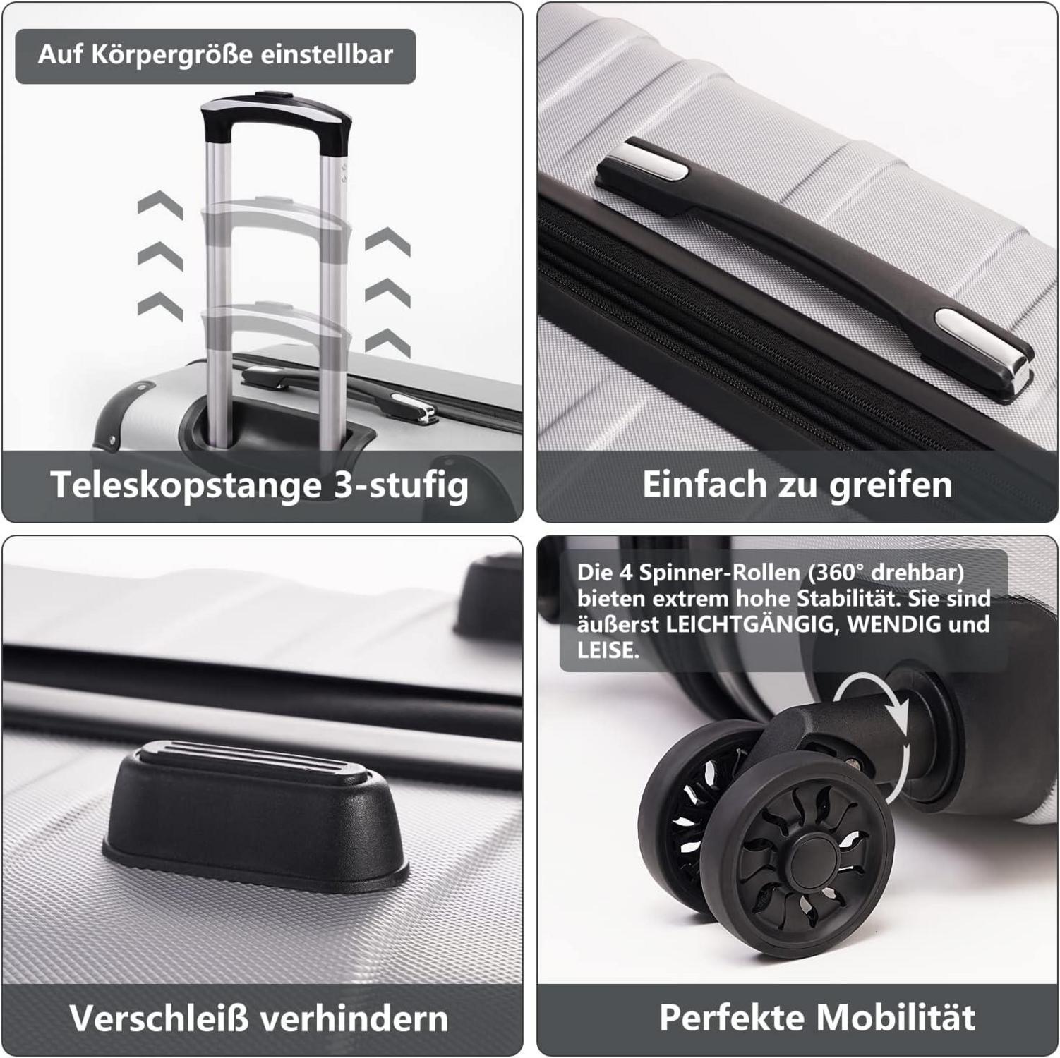 Hartschalen-Koffer Rollkoffer Erweiterbar Reisekoffer TSA 4 Rollen Graulila