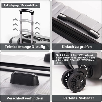 Hartschalen-Koffer Rollkoffer Erweiterbar Reisekoffer TSA 4 Rollen Graulila