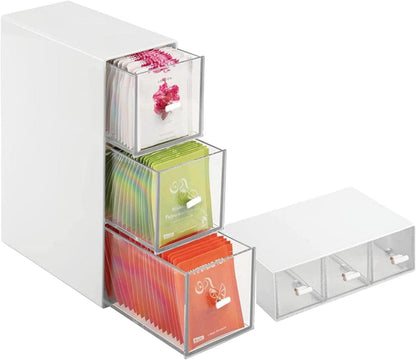 Teebox mit 3 Schubladen Kunststoff Organizer für Teebeutel Kaffee