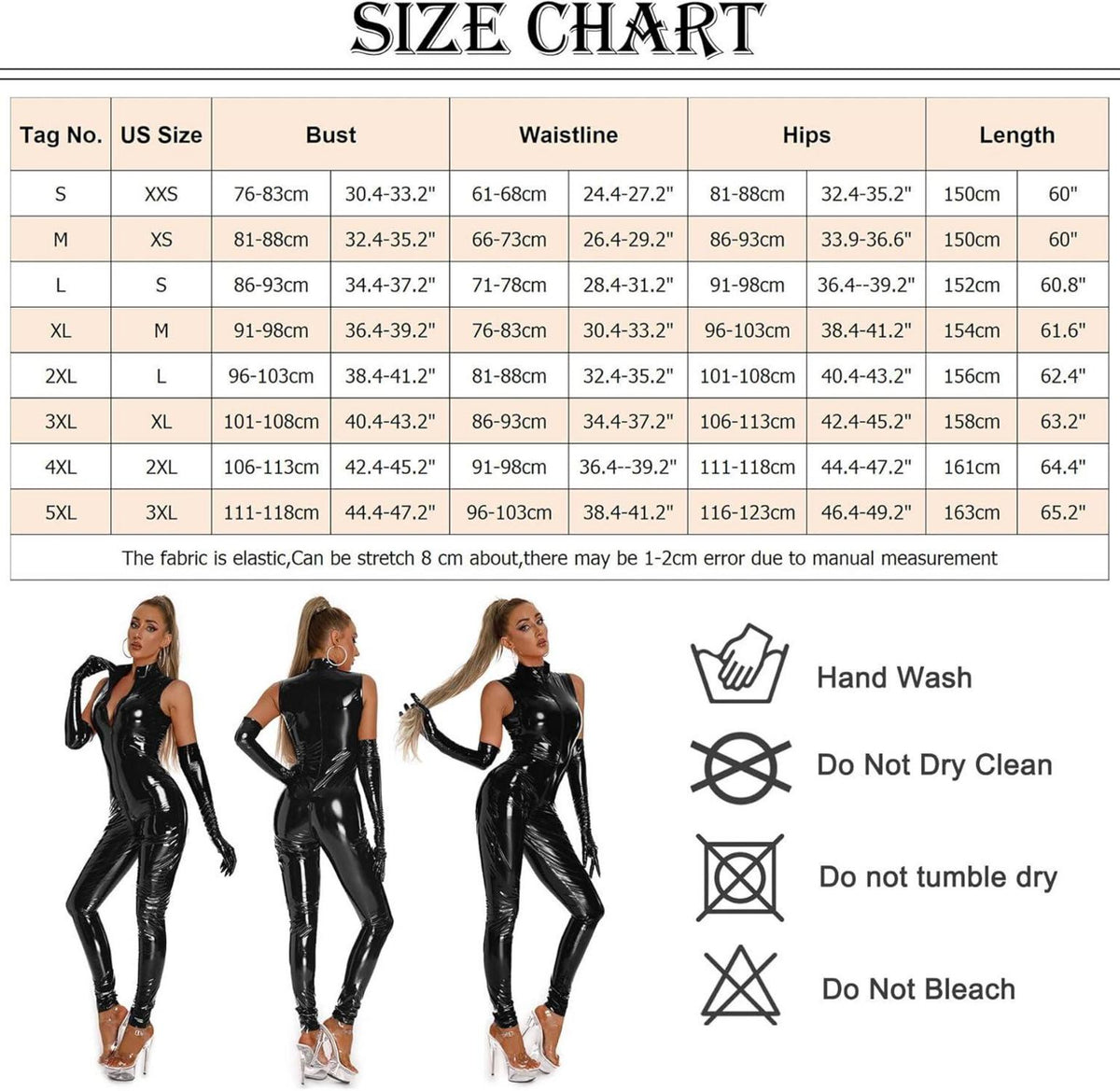 Damen Leder Wetlook Catsuit Clubwear Latex Overall 36-38