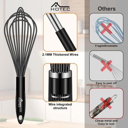 Hotec Schneebesen Set 4 Stück Silikon Edelstahl Schwarz