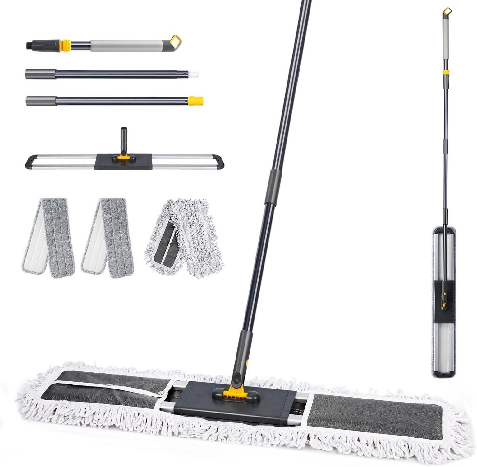 Flacher Bodenwischer 154cm Set Baumwolle & Mikrofaser Pads