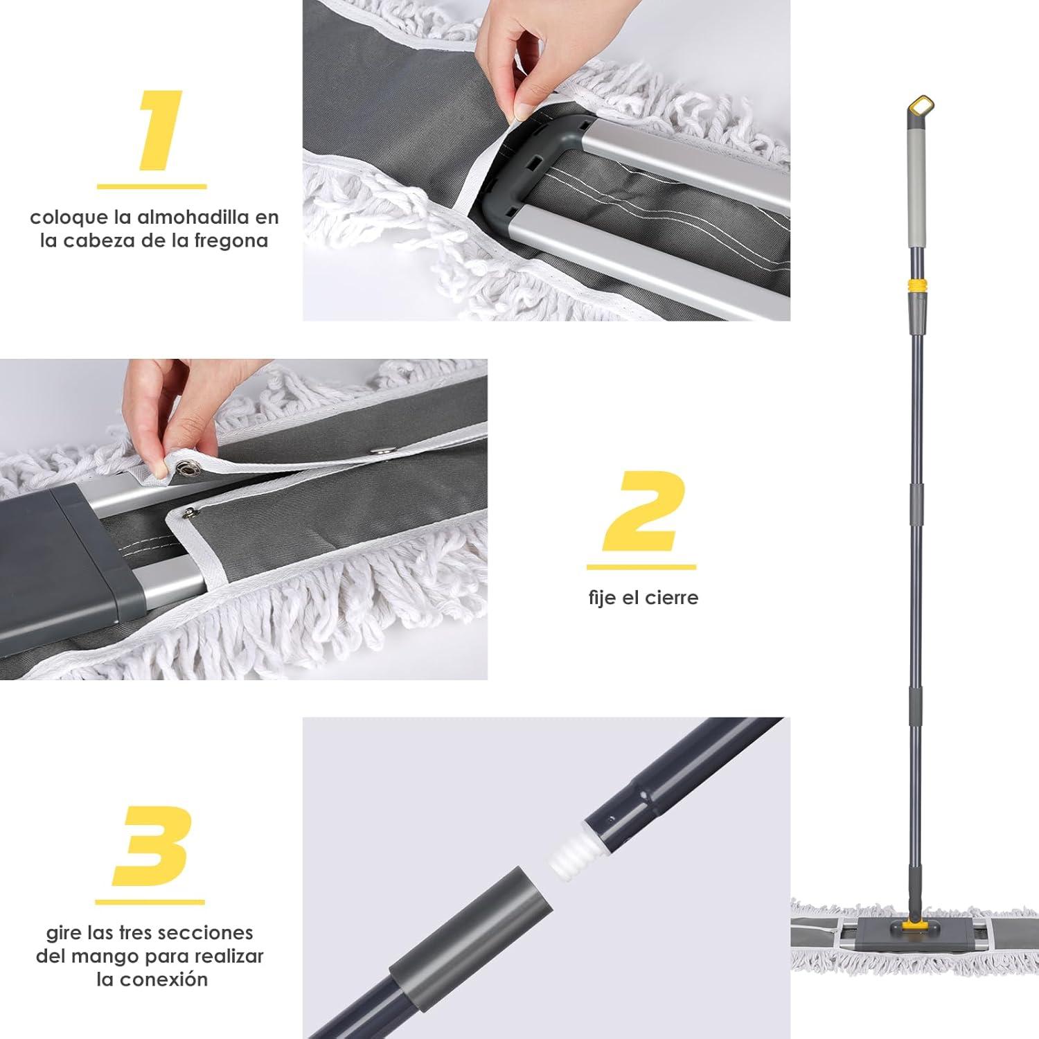 Flacher Bodenwischer Set 154cm mit 3 Reinigungstüchern