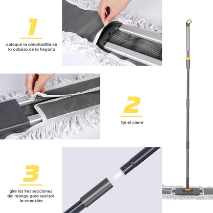 Flacher Bodenwischer Set 154cm mit 3 Reinigungstüchern