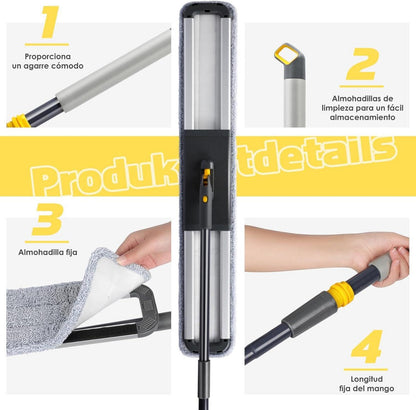 Flacher Bodenwischer 90cm Breit mit Baumwolle und Mikrofaser Pads
