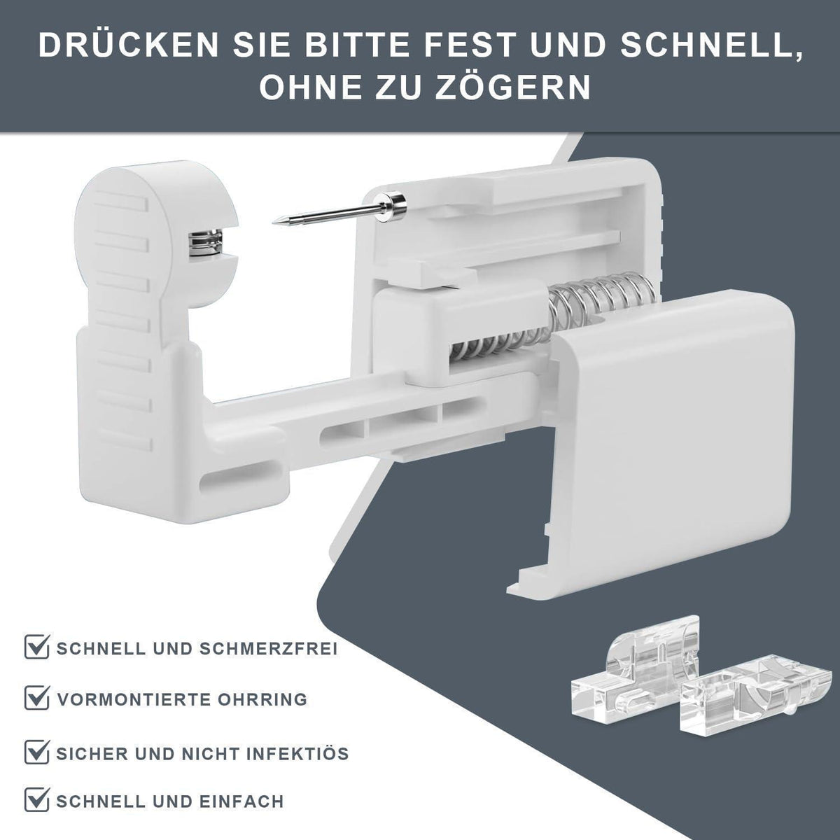 Ohrlochstechpistolen Set 6 Stück mit Ohrsteckern, steril, selbstpiercing