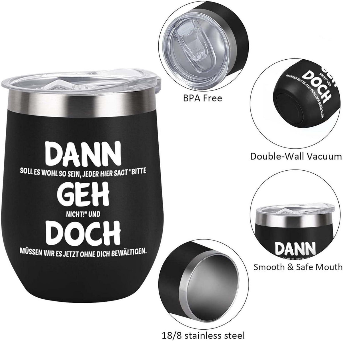 Abschiedsgeschenk Kollegen Jobwechsel Edelstahl Weinbecher 12oz Schwarz