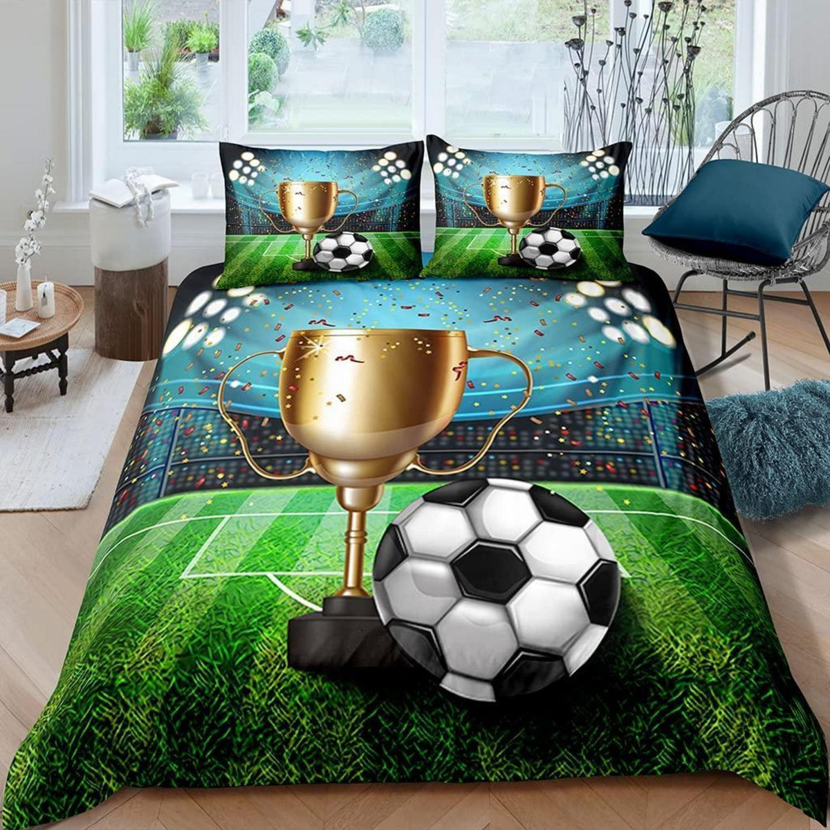 Teenager Bettwäsche Fußball 200x200 cm 3-teilig Mikrofaser