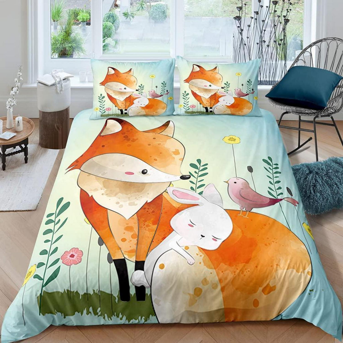Kinder Bettwäsche Fuchs 135x200 cm 4-teilig – Weiche Mikrofaser Bettwäsche