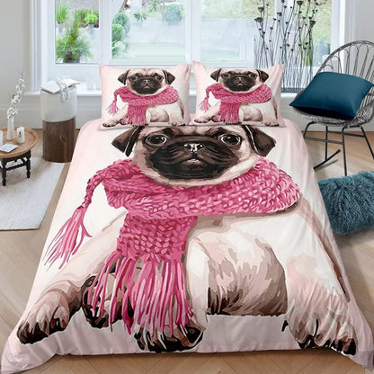 3-teiliges Mops Bettwäsche-Set 220x240 cm – Weiche Mikrofaser