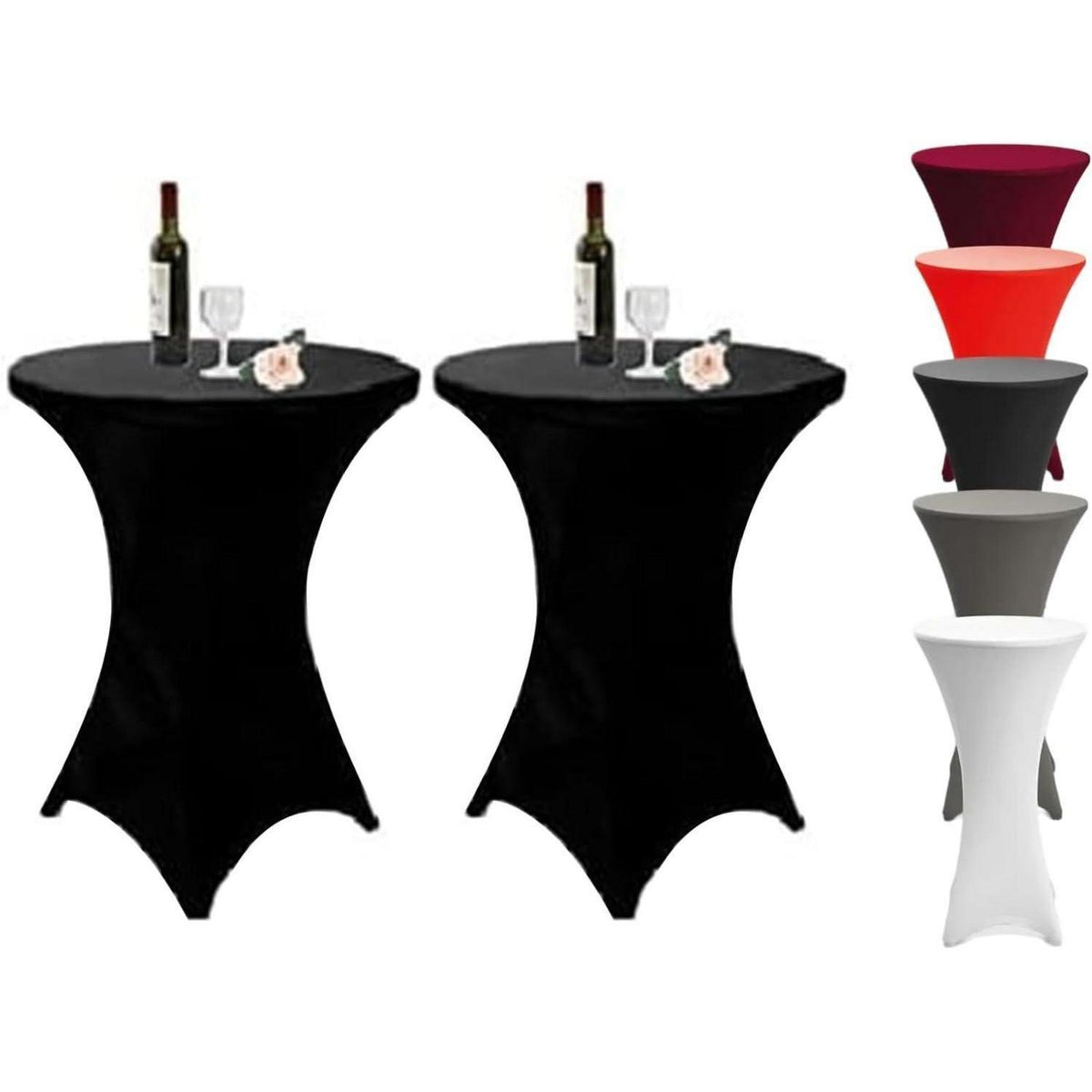 2er Set Stehtisch Hussen 60x110cm Schwarz | Elastische Spandex Tischdecken