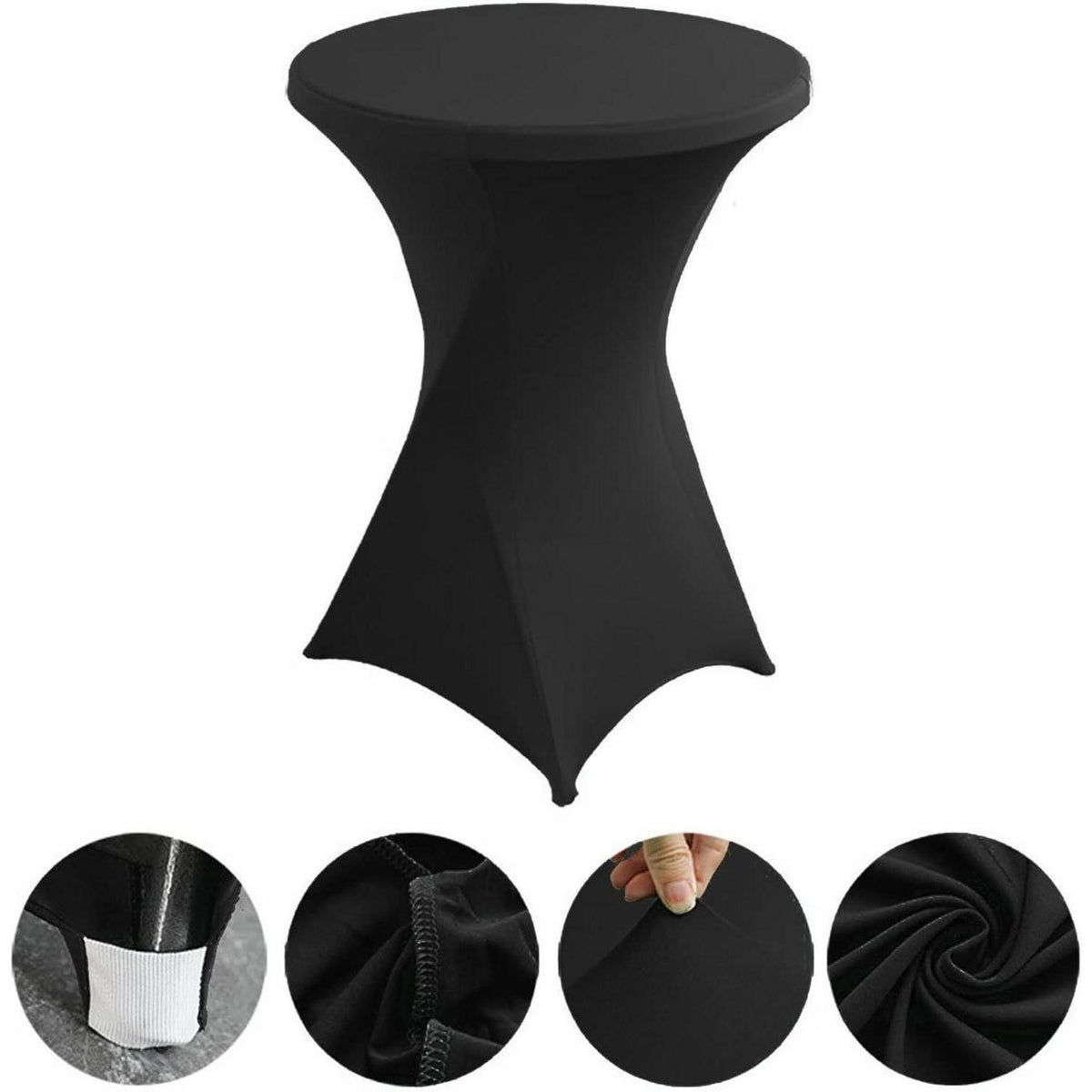 2er Set Stehtisch Hussen 60x110cm Schwarz | Elastische Spandex Tischdecken