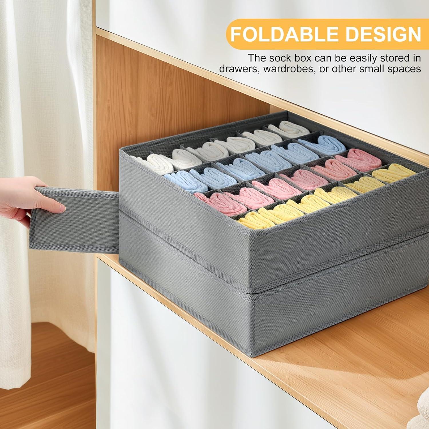 Socken und Unterwäsche Aufbewahrungsboxen 24 Zellen Faltbare Organizer Grau