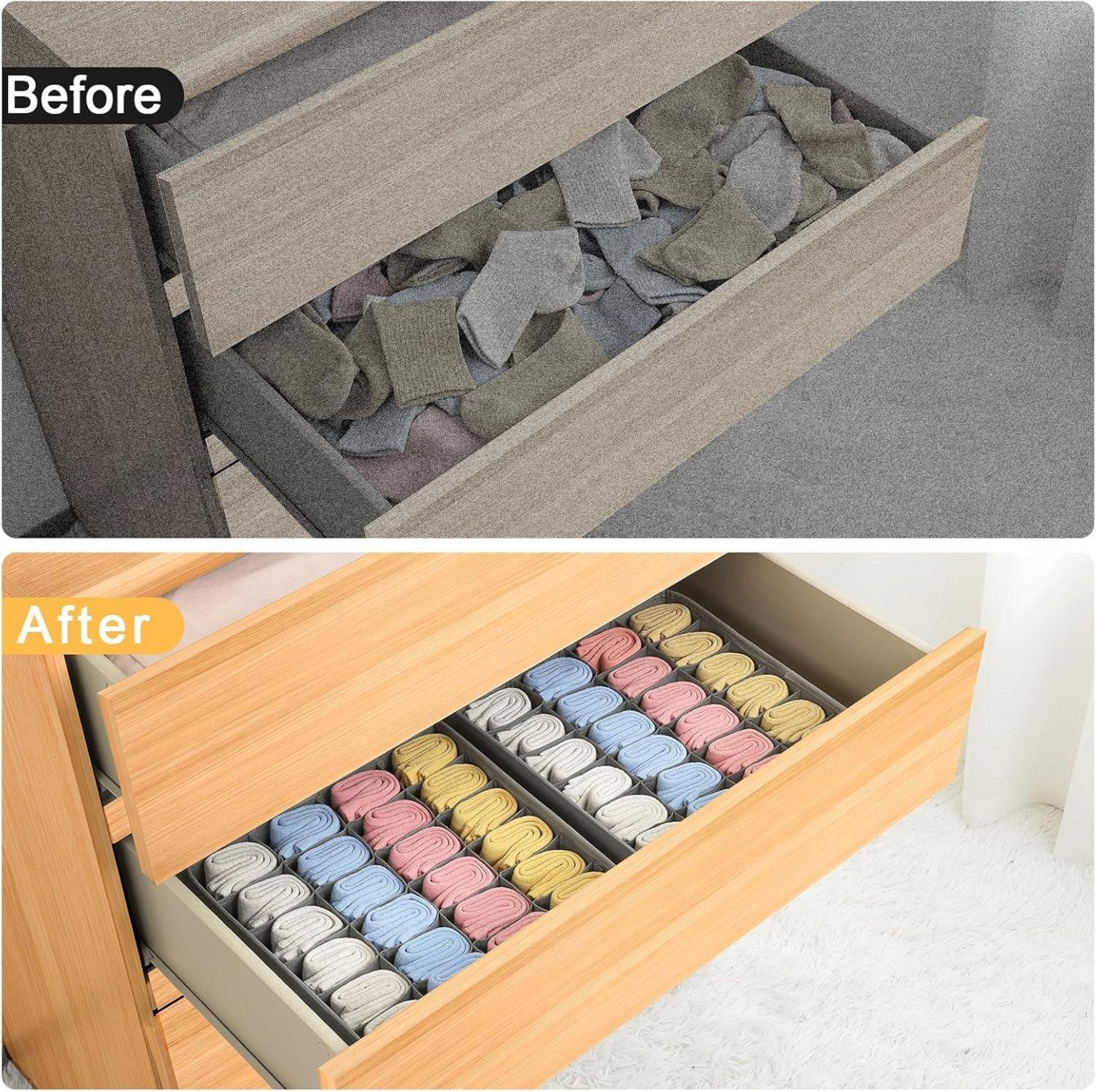 Aufbewahrungsboxen für Socken und Unterwäsche - 24 Zellen Faltbar Grau