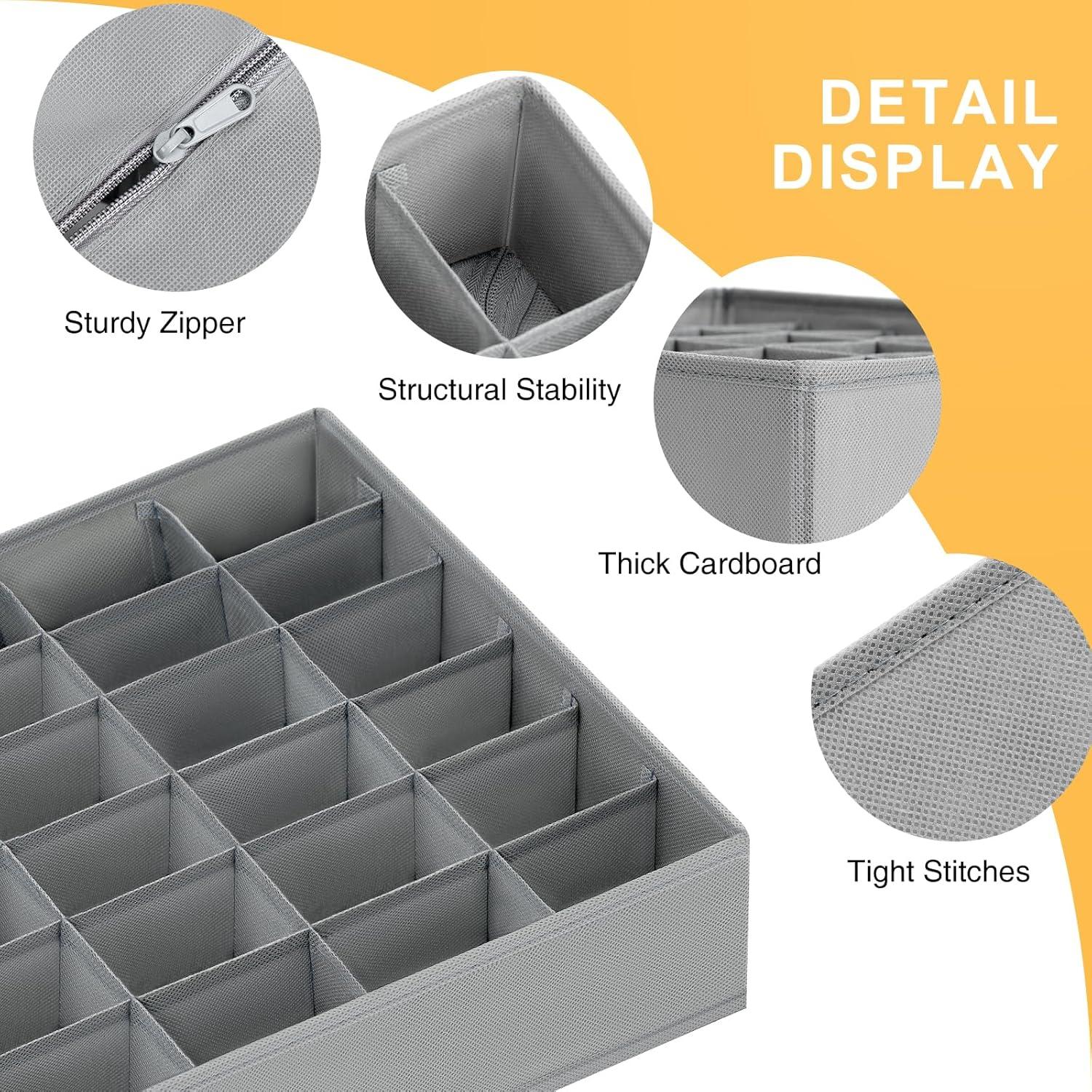 Socken und Unterwäsche Aufbewahrungsboxen 24 Zellen Faltbare Organizer Grau