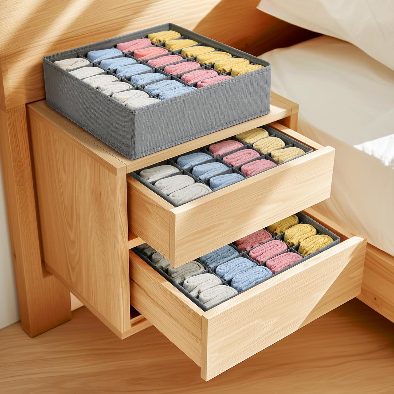 Socken und Unterwäsche Aufbewahrungsboxen 24 Zellen Faltbare Boxen Grau