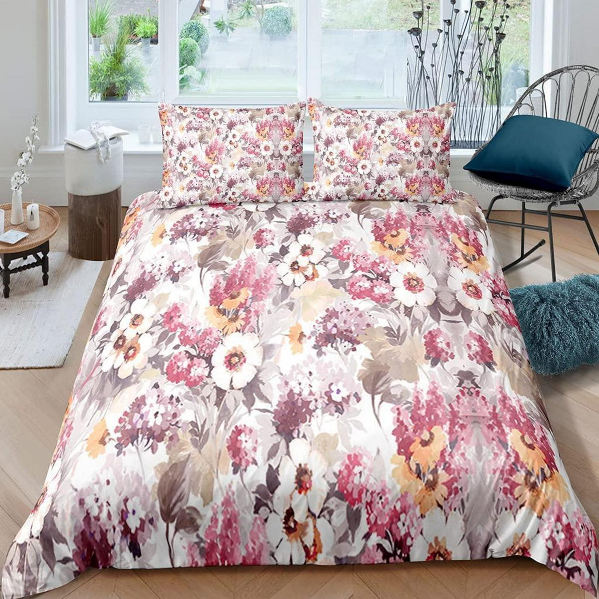 Kinder Bettwäsche Set Romantik Blumen 155x220 cm 3-teilig