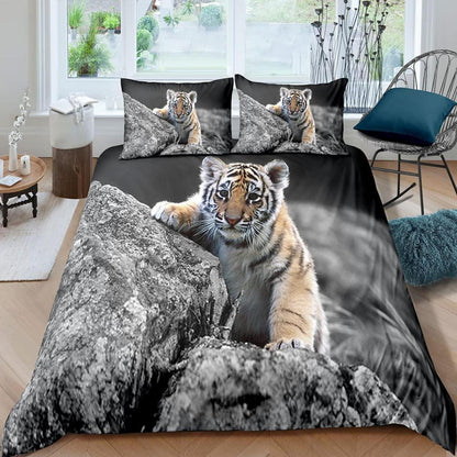 3teiliges Tiger Bettwäsche-Set 220x240cm - Mikrofaser & 3D Design