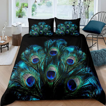 Kinder Bettwäsche Pfau 135x200 cm 4-teilig – Weiche Mikrofaser Bettwäsche