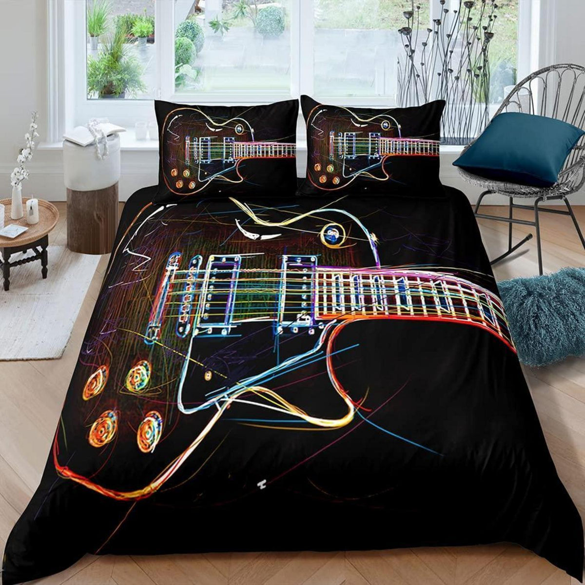 Kinder Bettwäsche Gitarre 155x220cm 3tlg. Mikrofaser Bettbezug Set