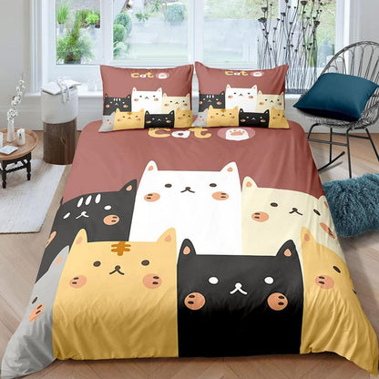 Teenager Bettwäsche Katze 200x200 cm 3-teilig Mikrofaser