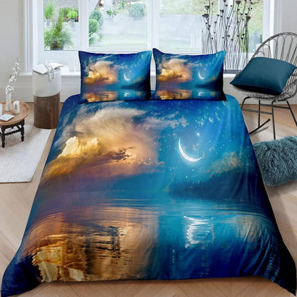 Teenager Bettwäsche Mond Sterne 200x200 cm 3-teilig Mikrofaser