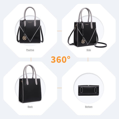 Damen Handtasche Schultertasche Umhängetasche Shopper PU-Leder Schwarz