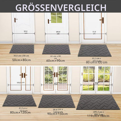 Fußmatte Grau 119x180cm – Waschbar, Rutschfest & Saugfähig