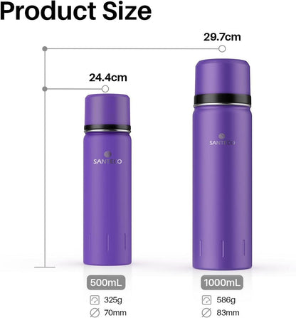 Thermoskanne Edelstahl 1l 500ml Isolierflasche Trinkbecher Kaffee Tee Kinder Sport BPA-frei Kaltes Warmes Getränk