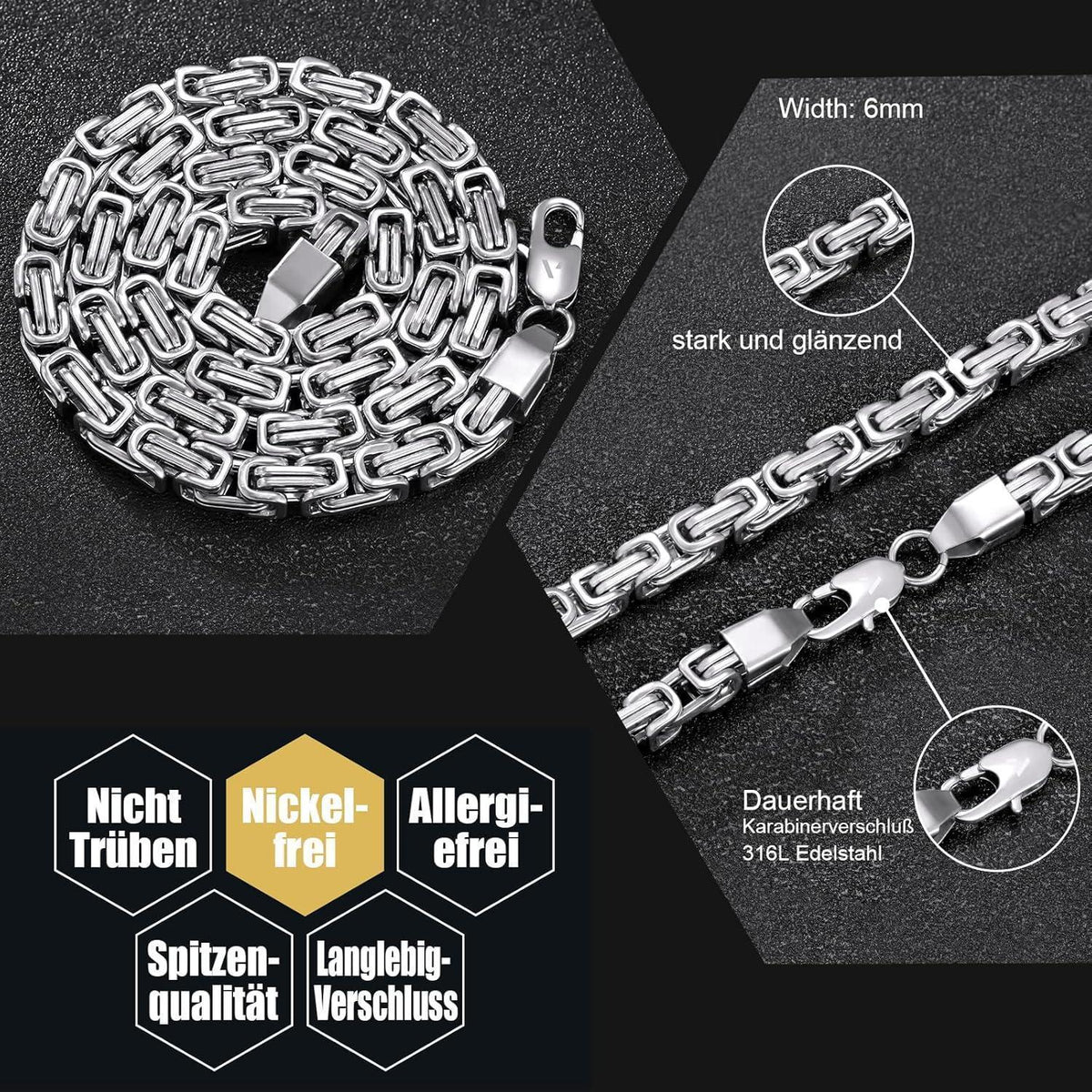 Königskette 4/6mm 18K Gold beschichtet Edelstahl Herren Damen