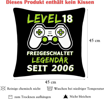 Gaming Deko Kissen 18. Geburtstag Junge Geschenk Schwarz