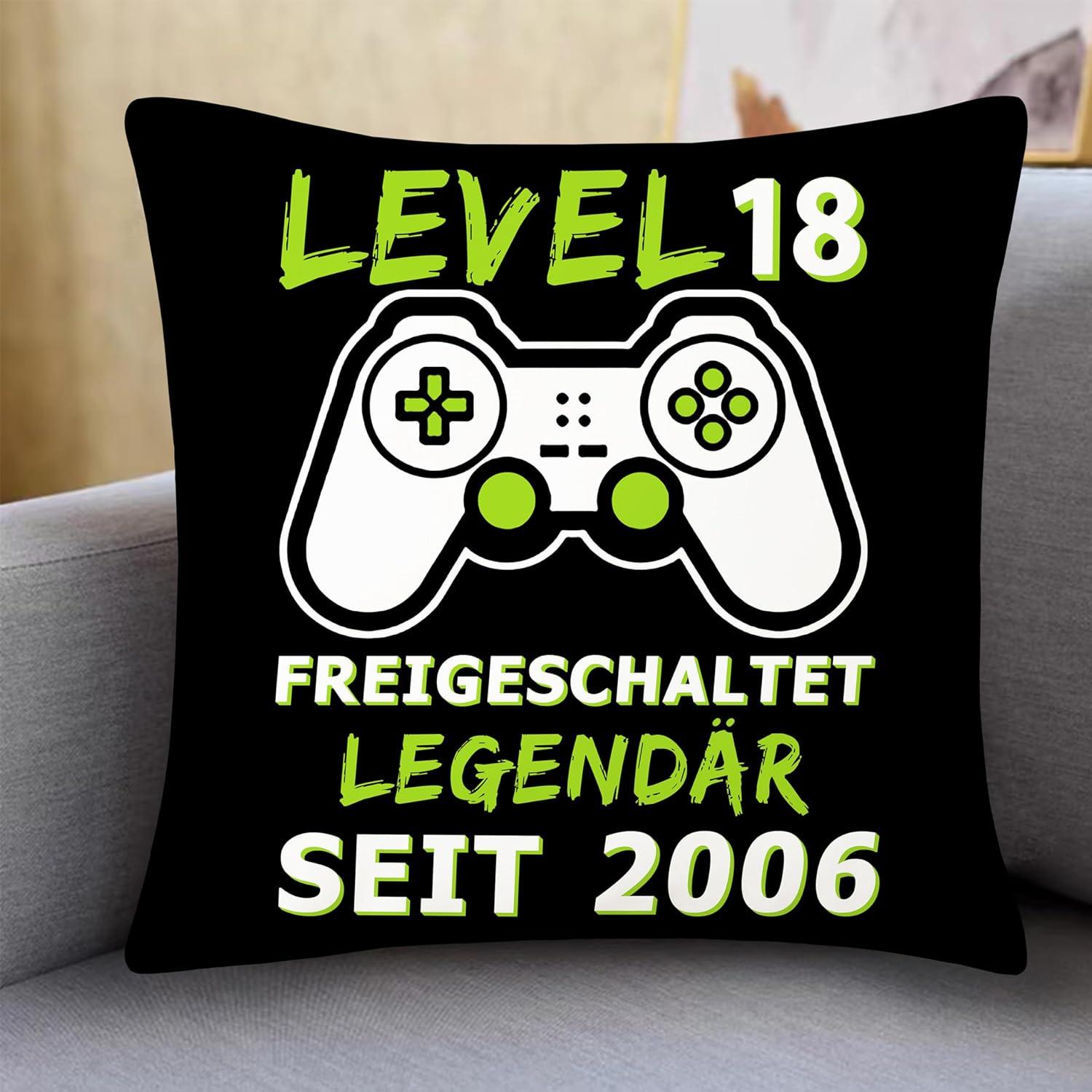 Gaming Kissenbezug 18. Geburtstag Junge Level 18 Geschenk
