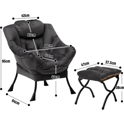 Ohrensessel mit Hocker – Grau Dunkelgrau, bequemer Relaxsessel