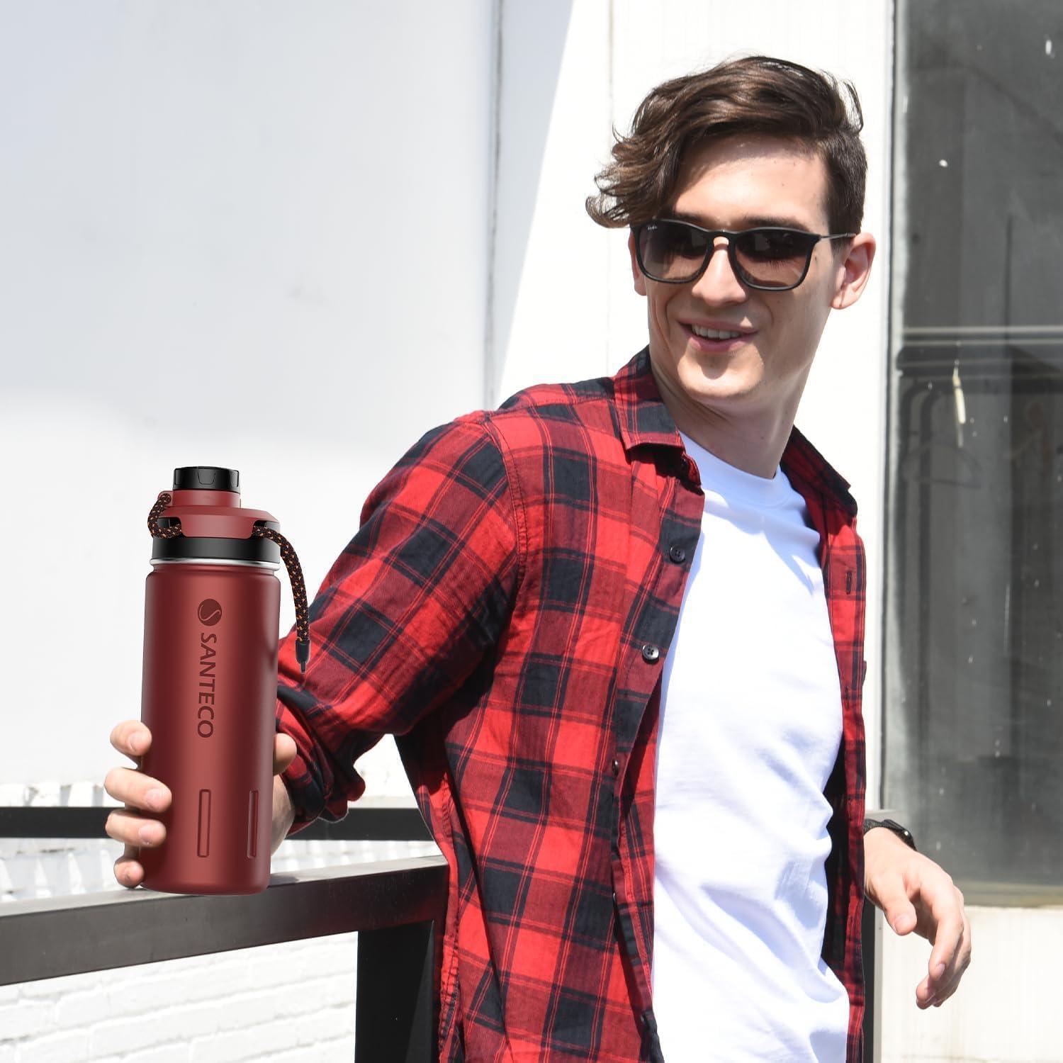 Isolierflasche Edelstahl Auslaufsicher BPA-frei 710ML Rot Ocker