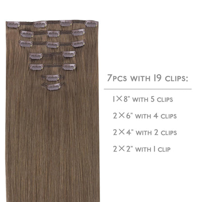 Clip in Haarverlängerung Echthaar Ash Braun 45cm