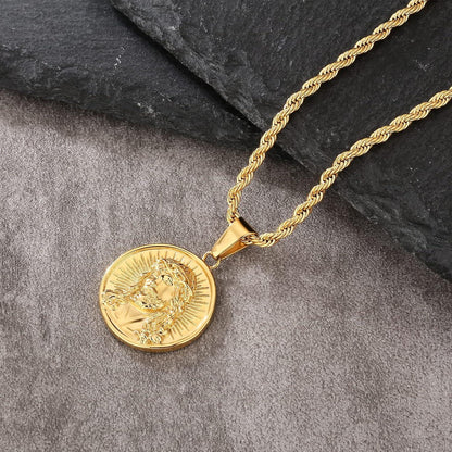 Goldkette mit Jesus Münze Anhänger, 2,5mm, 55,9cm