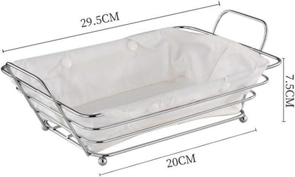 Brötchenkorb mit Stoffeinsatz Metall Servierkorb Brotkorb 30 cm, Silber
