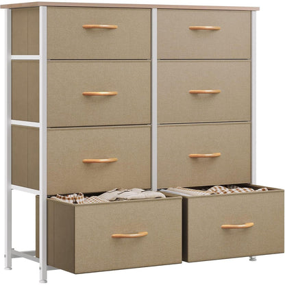 Stoffkommode mit 8 Schubladen, modern, Khaki