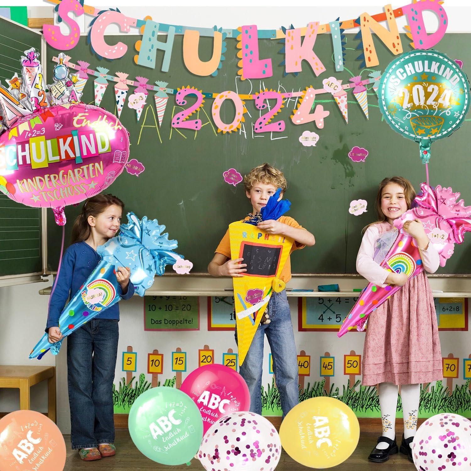 SCHULKIND 2024 Mädchen Einschulung Deko Set Luftballon Girlande