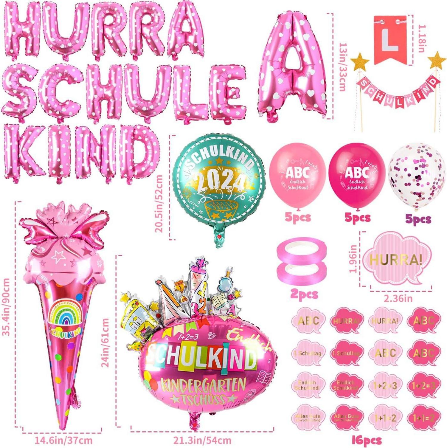 Einschulung Mädchen Deko Set: Girlande + Folienballon